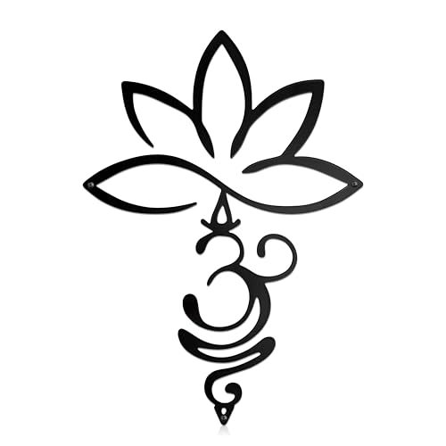 Slagindeco Metal Lotus Flower And Om Symbol Wall Decor, Spiritual Home Décor, Zen Lotus Spiritual Wall Art, Hindu Decor For Home Office Living Room Bedroom Yoga Meditation Room And Outdoor