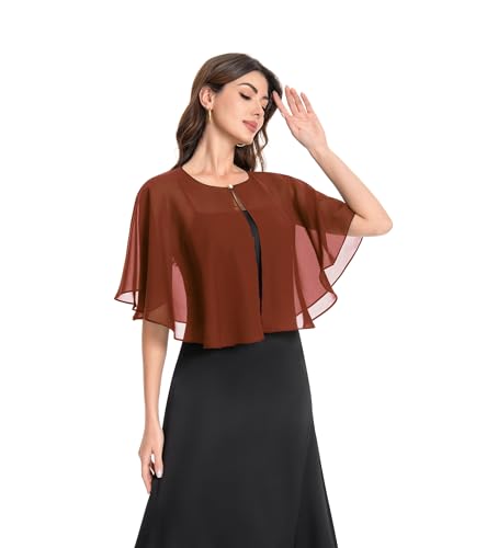 Baoqiya Capelets for women Chiffon Cape Soft Shawls and Wraps Wedding Capes 1920s flapper Cover Up - color: Caramel