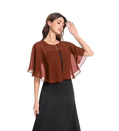 Baoqiya Capelets for women Chiffon Cape Soft Shawls and Wraps Wedding Capes 1920s flapper Cover Up - color: Caramel