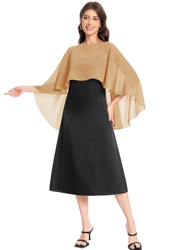 Baoqiya Women's Capelet Shawls and Wraps for Evening Dresses Soft Bridesmaid Shawl Chiffon Cape Wedding Cover Up - color: Camel