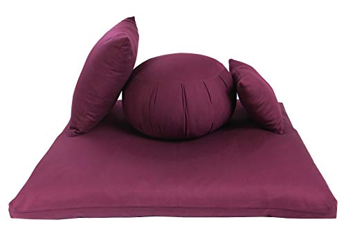 Kapok Zafu, Zabuton and Support Meditation Cushions Set (4pc) - color: Burgundy