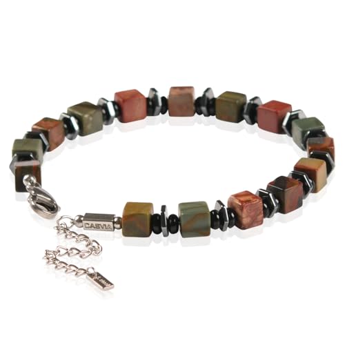 original beaded bracelets for men Picasso jasper mens bracelet with hematite and black onyx spacers stainless steel adjustable chain Handmade Viking style Great for yourself or friends