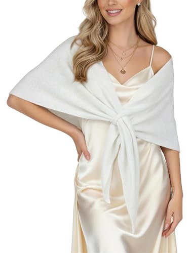 Shawl Wraps for Women Soft Lightweight Wool Blend Knit Triangle Scarf Cardigan Cape Topper for Spring Fall Winter - color: White