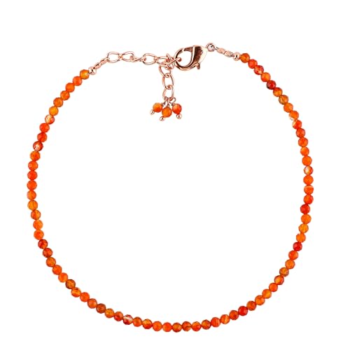 Natural Gemstone Beaded Bracelet, Microfaceted Crystals, Handmade Dainty Jewelry, Bohemian Plated Bracelet-Gift - style: Carnelian