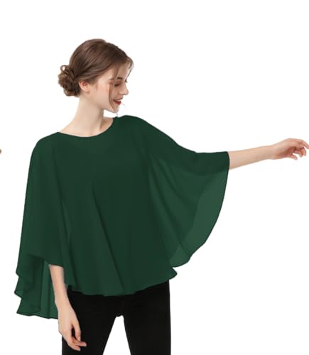 Capes for Womens Casual chiffon shawl Casual Chiffon Cape Sheer shawls and wraps Poncho Capelets Cover Up - color: Dark Green