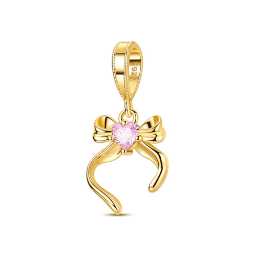 Prayer Cross Elephant Airplane Suitcase Charm 925 Sterling Silver Charms fits for Bracelets Necklace Pendant Bead Charms Jewelry Gift for Women Family - color: Golden Bow Charm