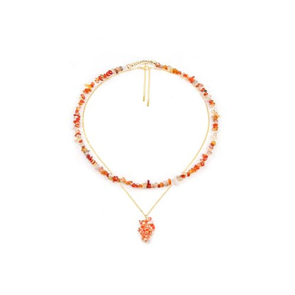 2Pcs Crystal Necklace for Women Handmade Choker Necklaces Pendant Necklace Natural Stone Gemstone Beaded Necklace 18k Gold Plated Adjustable Dainty Necklace for Women - color: Carnelian
