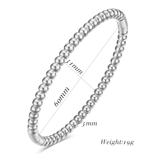 JAJAFOOK 5mm Bead Bracelet, Stainless Steel Simple Bangle, Minimalist Unisex Cuff, Silver Gold Rose Gold Titanium Jewelry - color: Rose Gold