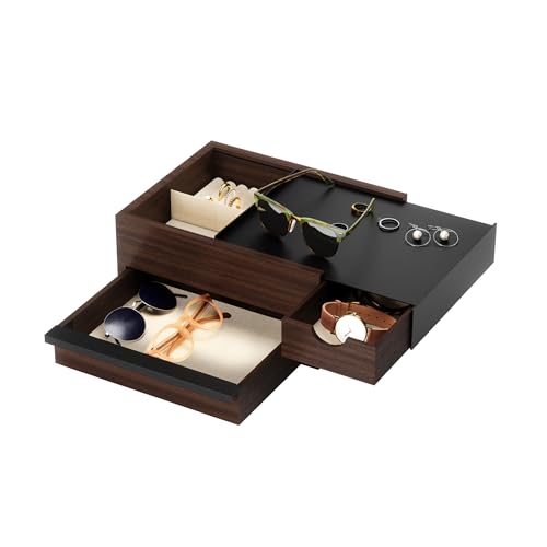 Umbra Stowit Jewelry Box - Modern Keepsake Storage Organizer with Hidden Compartment Drawers for Ring, Bracelet, Watch, Necklace, Earrings, and Accessories, Black/Walnut - color: Black/Walnut, size: Medium
