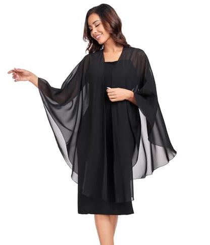 TONGFANTFL Shawls Wraps for Evening Wedding Party Chiffon Scarf Soft Bridal Wraps Wedding Guest Shawl Coverage - color: Black