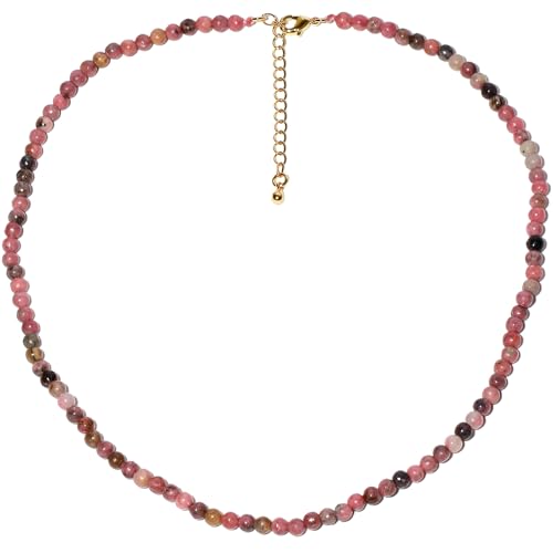 Simple Choker Necklace for Women Real Stone and Crystals Necklaces 4mm Beaded Choker Jewelry Meditation Gift for Women (16"+2") - style: Rhodonite