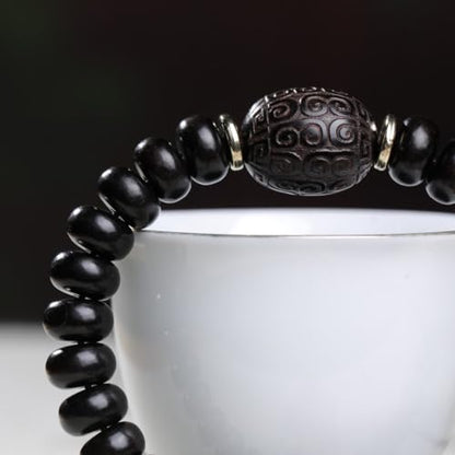 Zen Dear Unisex Natural Ebony Wood Buddhist Prayer Bead Necklace Bracelet Tibetan Prayer Mala Beaded Black - style: 6mmx10mmx28Abacus Beads