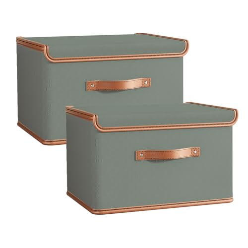 Tuza 2 Pack Storage Bins with Lids, Collapsible Closet Organizer Container, Fabric Organizer Box with Handles, Decorative Storage Boxes with Lids for Organizing Clothes, Blanket, Grey, Medium - color: Grey, size: 2 Pack - Medium