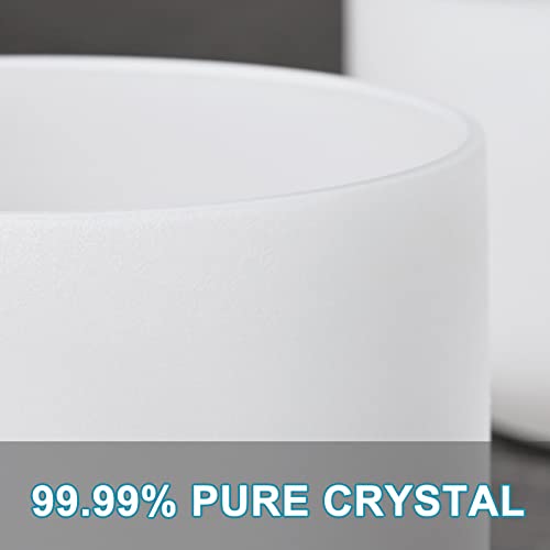 432HZ 8-14 Inch Set of 7 Pcs Frosted Chakra Quartz Crystal Singing Bowl Set for Sound Healing with Heavy Duty Carrying Cases
