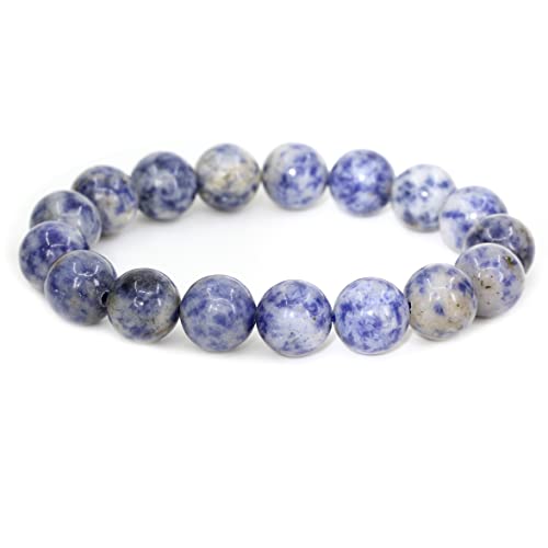 Keleny Semi Precious Stones Natural Gemstones 12mm Round Beads Crystal Stretch Bracelets 7 Inch Unisex - color: Blue Spot Jasper