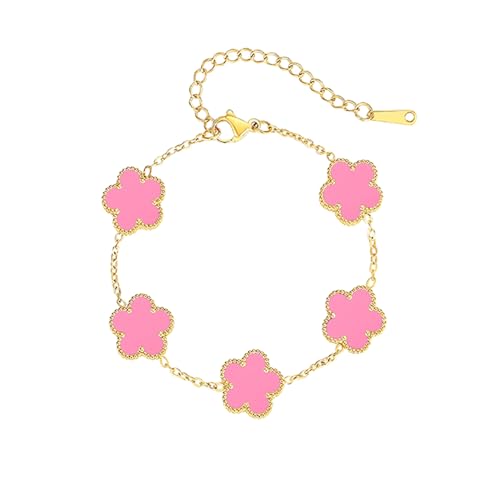 FLY FEI 18K Gold-Plated Four Leaf Clover Bracelet for Women,Adjustable lucky Bracelet Set Jewelry Gift-Hypoallergenic Charm for Birthdays, Wellness & Daily Wear - color: style01-Pink