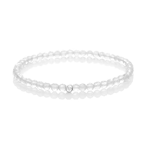 BERGERLIN Real natural stone bracelet - Tested and certified in Germany - Genuine bracelets with 925 Sterling silver pearl and faceted pearls - color: Clear Quartz, size: Small