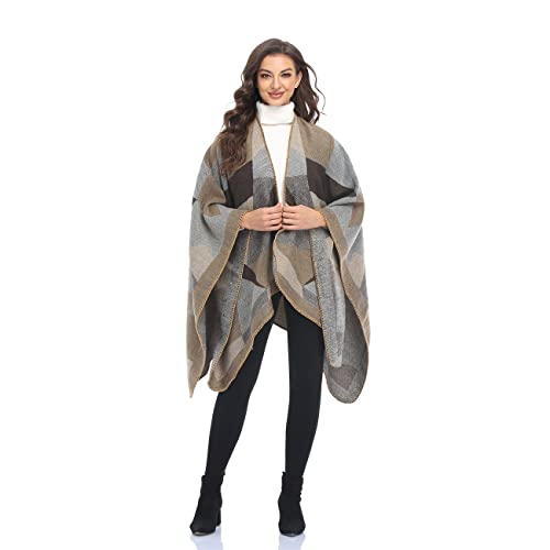 Shawl Wraps for Women, Elegant Knitted Cape Open Front Poncho Scarf Blanket Cardigan Coat for Spring, Autumn, and Winter - color: Gray Khaki