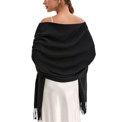 Pashmina Scarf and Shawl - Soft Women Pashminas Wrap for Wedding Evening Party dresses - color: B#. Black
