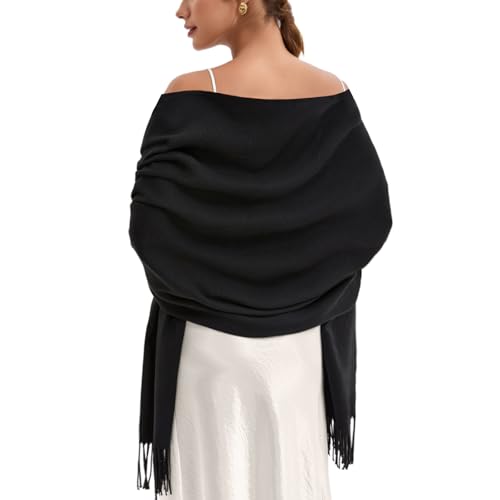 Pashmina Scarf and Shawl - Soft Women Pashminas Wrap for Wedding Evening Party dresses - color: B#. Black