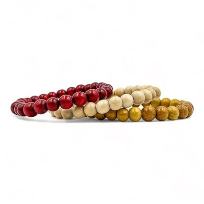 Everwood Beaded Bracelet 3 Pack Stack Handmade 8mm Dyed Wood Beads - Good Wood Series Original - Handcrafted Bead Bracelets Made In Tennessee - USA Handmade Artisian Boho Style Mala Bracelets
