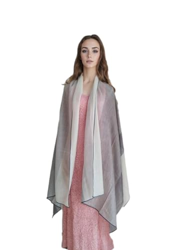 Luxury Cashmere Pashmina Style Shawl - Silk & Wool Blend Scarf, Lightweight Skin-Friendly Wrap - color: Gray + White