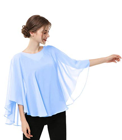 Capes for Womens Casual chiffon shawl Casual Chiffon Cape Sheer shawls and wraps Poncho Capelets Cover Up - color: Light Blue