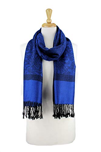 PASKMLNA Paisley Jacquard Pashmina Shawl Wrap Scarf Stole - color: Blue Black