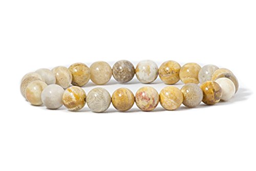Cherry Tree Collection Gemstone Beaded Stretch Bracelet 8mm Round Beads 7" - color: Fossil Coral