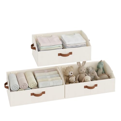 StorageWorks Closet Organizers and Storage, Trapezoid Storage Bins, Fabric Clothes Closet Bins, Storage Baskets for Shelves, Toys, Towels, Large, Ivory White, 3-Pack - color: Ivory White, size: Large