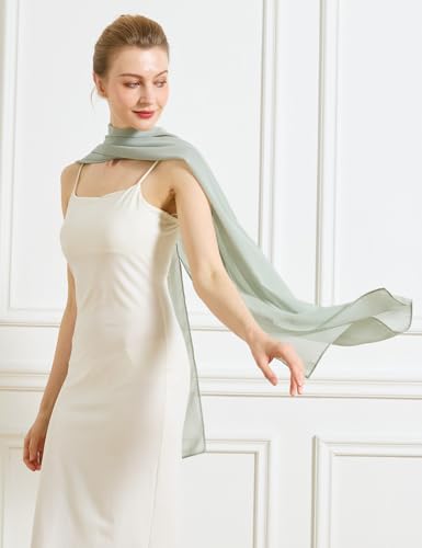 Chiffon Cape Shawl Wrap Scarf 3 Ways to Wear Elegant Sheer Capelet for Evening Dresses Weddings Parties - color: Sage Green
