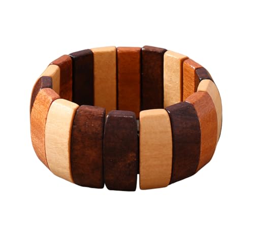 Vintage Wooden Beaded Bracelet for Women Boho Chunky Colorful Natural Wood Stretch Bracelet for Women Men Geometric Ethnic Statement Wrist Jewelry - color: Mixed B