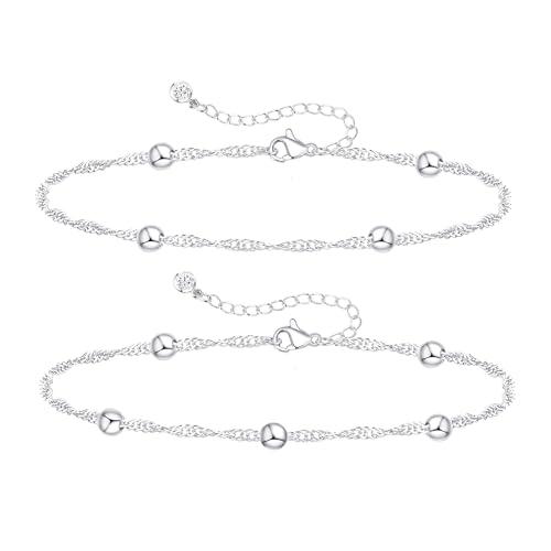 KOHOTA Silver Gold Bracelets for Women Trendy 14K Gold Plated Bracelet for Women Non Tarnish Dainty Stackable Layered Chain Heart Pearl Knot Beaded Bracelets Stack Set Charm Mothers Day Jewelry Gifts - color: D.Satellite beads-silver
