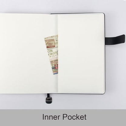 A5 Hard Cover Notebook with Pen Holder, Gold Edges & 180° Lay Flat - Large 5.7x8.4 Lined, Bookmark, Gift Box - Durable Journal for Office, Study, Travel - Writers, Students(Black) - color: Black, style: Hard surface-Lined