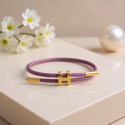OSIRIDEH2 Bracelet with Adjustable Design Polished H Shape Buckle, Bracelets for Women, 18k Gold-plated Buckle Design Titanium Steel Wire Rope Women's Gift Jewelry - color: Purple Gold