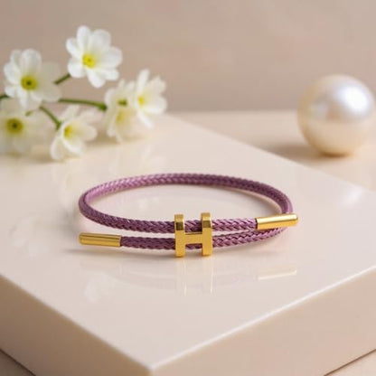 OSIRIDEH2 Bracelet with Adjustable Design Polished H Shape Buckle, Bracelets for Women, 18k Gold-plated Buckle Design Titanium Steel Wire Rope Women's Gift Jewelry - color: Purple Gold