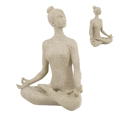 SIMON'S SHOP Yoga Statues, Yoga Lady Sculpture, Beige Meditation Yoga Figurines for Shelf Table Mantel Decor, Decorative Pieces for Zen Garden Yoga Studio, 9.5 inch Tall