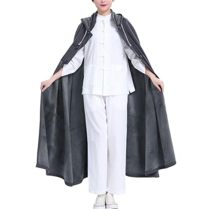 Unisex Meditation Buddhist Hooded Cloak Loose-Fit Comfortable Warm Prayer Robe Button Down Coat Poncho - color: Gray, size: Medium