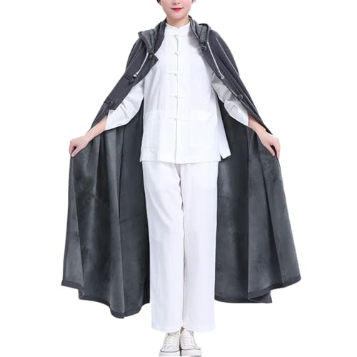 Unisex Meditation Buddhist Hooded Cloak Loose-Fit Comfortable Warm Prayer Robe Button Down Coat Poncho - color: Gray, size: Medium