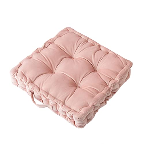 Square Floor Cushion, 15" Soft Velvet Floor Seating Pillow Cushion with Handle Thicken Decorative Floor Pillow Cushion for Yoga Living Room Balcony Outdoor Bedroom Tatami, Pink - color: Pink/15"