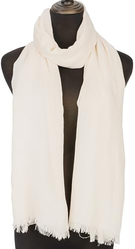 INOGIH Large Long Lightweight Cotton Linen Shawl Wrap for Women - Soft Breathable Four Season Scarf Shawl Beach Gauze 75”×40” - color: Beige White