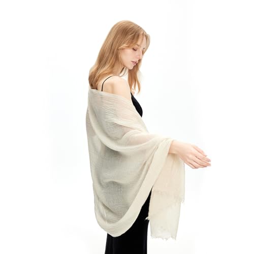 zero season Lightweight Wool Blend Scarf for Women & Men – All Season Travel Shawl Wrap with Fringe, Soft Gauze Feel Scarf - color: White