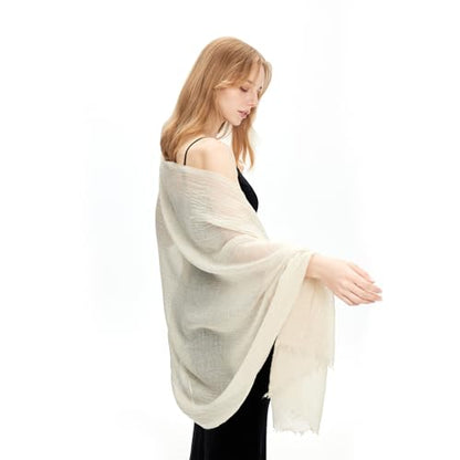 zero season Lightweight Wool Blend Scarf for Women & Men – All Season Travel Shawl Wrap with Fringe, Soft Gauze Feel Scarf - color: White