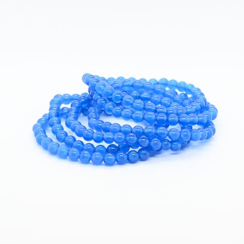 Angelstones Handmade Natural Healing Gemstone 6mm Round Beads Stretch Crystal Bracelet 7 Inch Unisex - color: Blue Agate