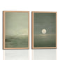 Japanese Zen Wall Art Set of 2 with Wooden Frame – Minimalist Sage Green Sunset Landscape Prints, Japandi Scandinavian Boho Painting, Framed Picture Wall Decor 12x16 Inch