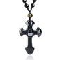 Black Obsidian Necklace Natural Crystal Amulet Protection Pendant with Adjustable Rope Lucky Talisman Necklaces Jewelry Gift for Men Women - color: Cross