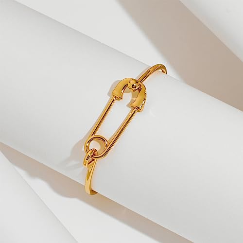 Gold Silver Link Bangle Bracelet for Women Simple Thin Cuff Bangle Bracelet Minimalist Jewelry - color: Gold