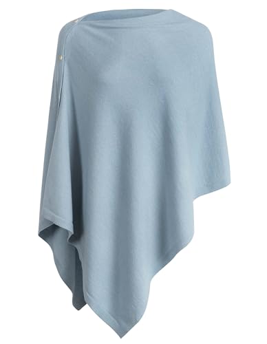 PULI Women's Versatile Knitted Shawls Scarf Poncho Sweater with Buttons Lightweight Spring Summer Fall Wraps - color: A-light Blue