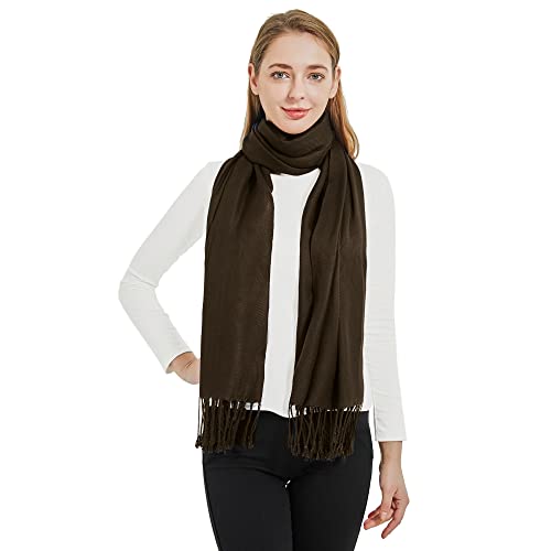 Soft Silky Pashmina Shawl Wraps Solid Colors Scarf for Wedding Evening Dresses - color: P-dark Coffee