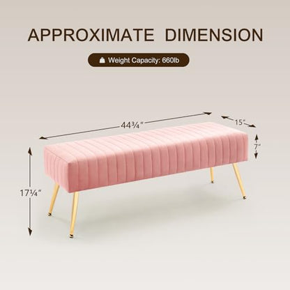 Furnimart 44 Inch Pink Velvet Ottoman Bench, Modern Upholstered Bedroom Benches Footrest Stool Indoor Bench for Entryway Living Room Bedroom Dining Room (Velvet-Pink) - color: Velvet-pink